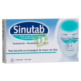 Sinutab 500 mg / 30 mg x 15 Comprimés : Soulage le nez bouché accompagné de maux de tête